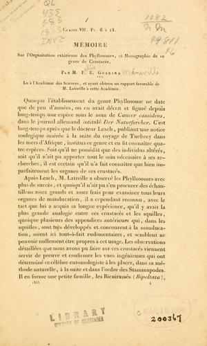 Memoire sur l'organization exterieure des Phyllosomes