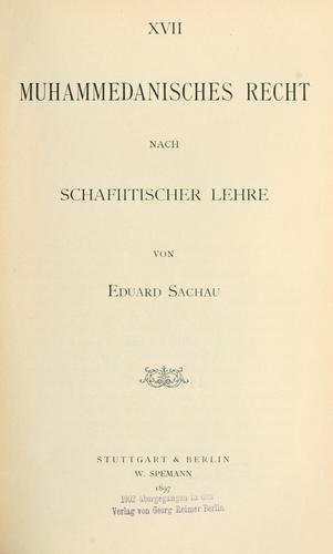Muhammedanisches Recht nach Schafiitischer Lehre