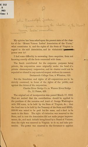 [Opinion concerning the charter of the Mount Vernon ladies association]
