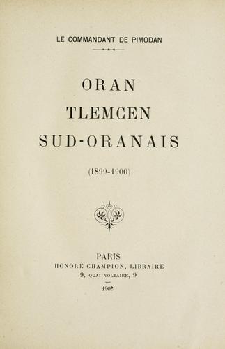 Oran, Tlemcen, Sud-Oranais (1899-1900)