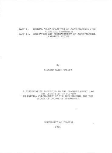 Part I. Thermal "ene" reactions of cyclopropenes with classical eneophiles.