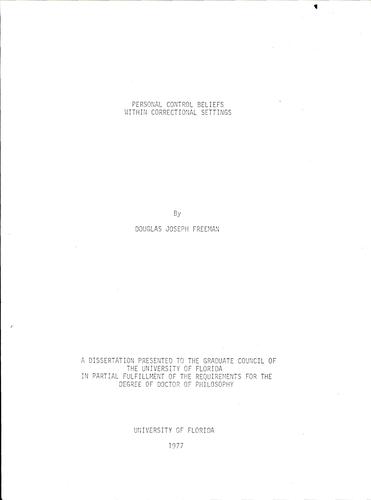 Personal control beliefs within correctional settings