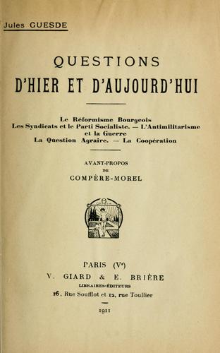 Questions d'hier et d'aujourd'hui...