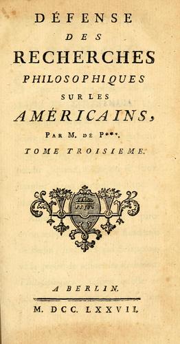 Recherches philosophiques sur les Américains