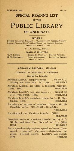 Special reading list of the Public Library of Cincinnati