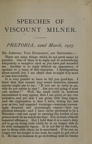 Speeches of Viscount Milner.