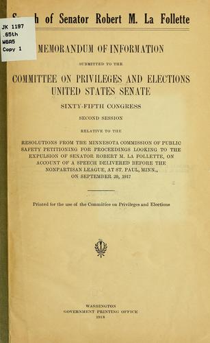 Speech of Senator Robert M. La Follette