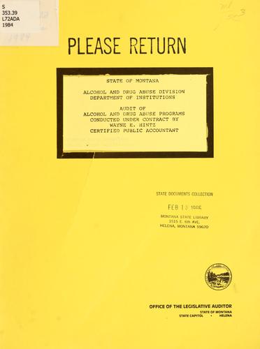 State of Montana, Alcohol and Drug Abuse Division, Department of Institutions