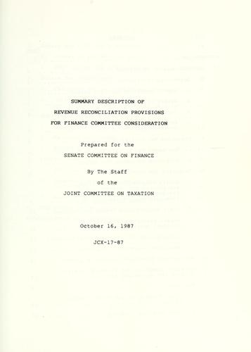 Summary description of revenue reconciliation provisions for Finance Committee consideration