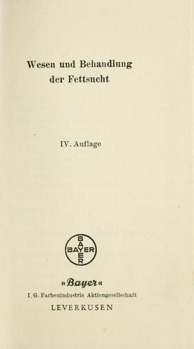 Wesen und Behandlung der Fettsucht