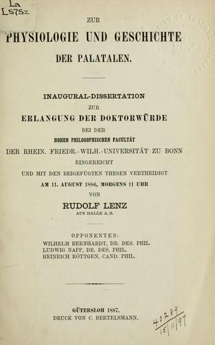 Zur Physiologie und Geschichte der Palatalen