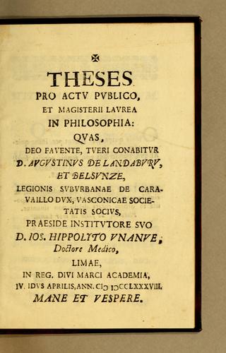 Theses pro actu publico, et magisterii lavrea in philosophia