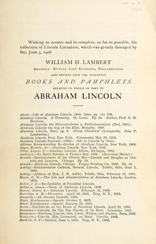 Books and pamphlets relating in whole or part to Abraham Lincoln