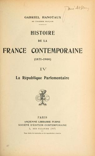 Histoire de la France contemporaine, (1871-1900)