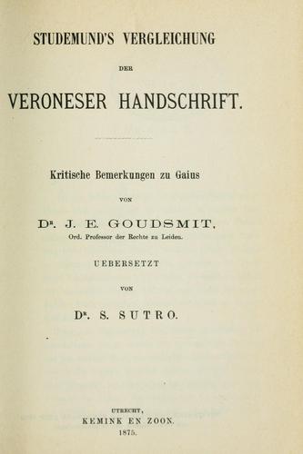 Studemund's Vergleichung der Veroneser Handschrift