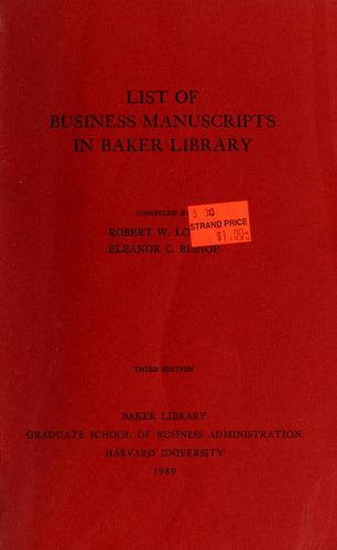 List of business manuscripts in Baker Library