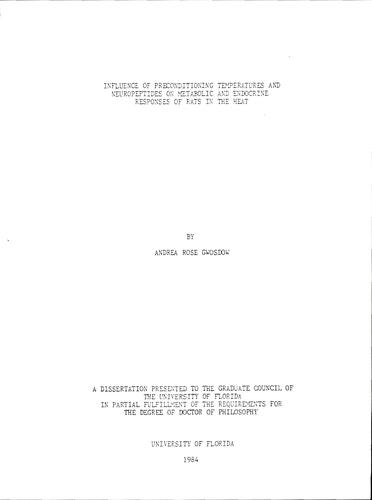 Influence of preconditioning temperatures and neuropeptides on metabolic and endocrine responses of rats in the heat