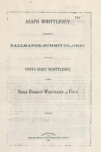 Asaph Whittlesey, late of Tallmadge, Summit Co., Ohio