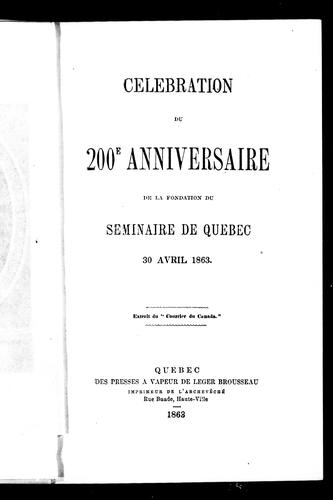 Célébration du 200e anniversaire de la fondation du Séminaire de Québec, 30 avril 1863