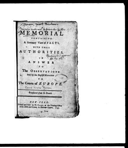 A Memorial containing a summary view of facts, with their authorities