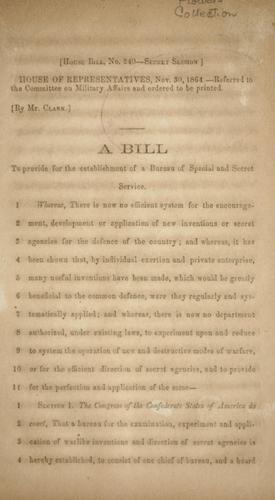 A bill to provide for the establishment of a Bureau of Special and Secret Service.