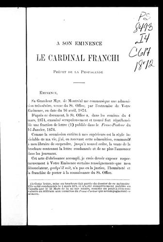 [Lettre justificative d'Alphonse Villeneuve au Cardinal Franchi]