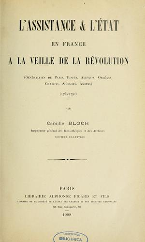 L'assistance & L'état en France à la veille de la révolution