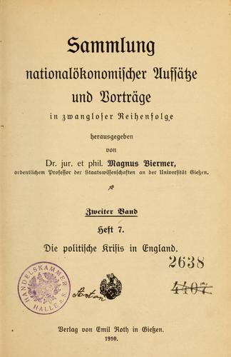 Sammlung nationalökonomischer Aufsätze und Vorträge in Zwangloser Reihenfolge