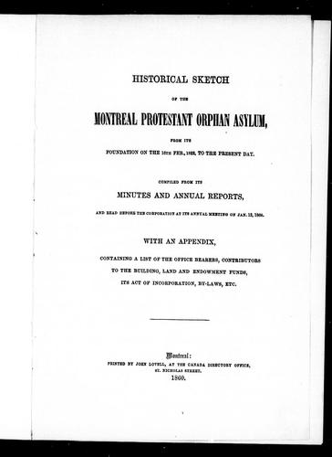 Historical sketch of the Montreal Protestant Orphan Asylum