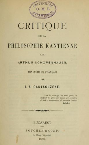 Critique de la philosophie kantienne