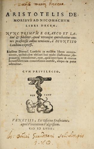 Aristotelis De moribus ad nicomachum libri decem