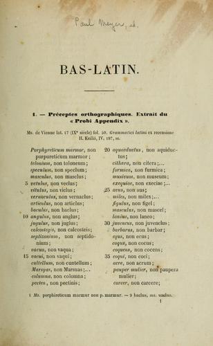 Bas-latin. Provençal. Français