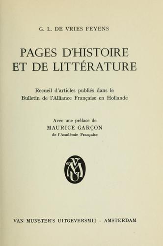 Pages d'histoire et de littérature