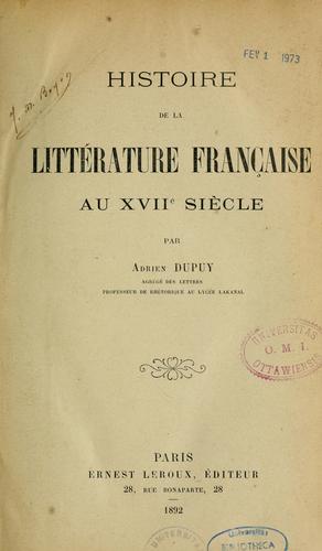 Histoire de la littérature française au 17e siècle