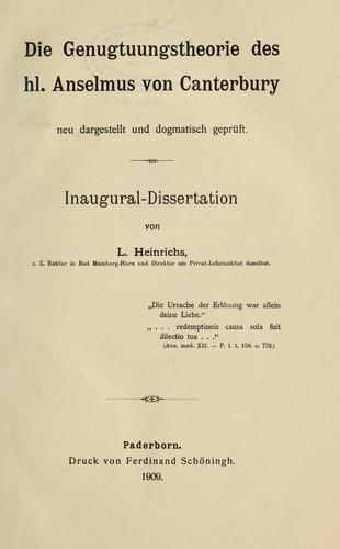 Die Genuguungstheorie des hl. Anselmus von Canterbury