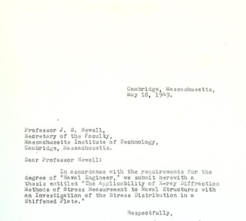 The applicability of x-ray diffraction methods of stress measurement to naval structures with an investigation of the stress distribution in a stiffened plate