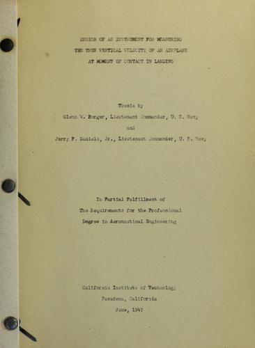 Design of an instrument for measuring the true vertical velocity of an airplane at moment of contact in landing