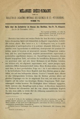 Notiz über die Zahlwörter im Abacus des Boethius