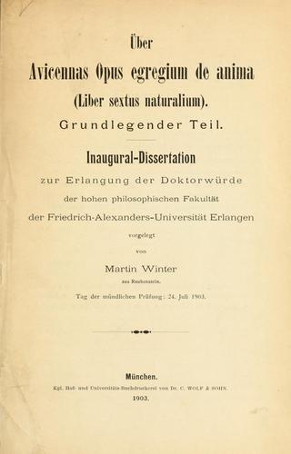 Uber Avicennas opus egregium De anima