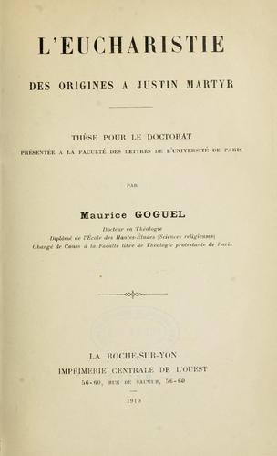 L'Eucharistie des Origines à Justin Martyr