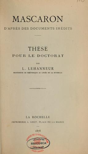 Mascaron, d'apres des documents inedits
