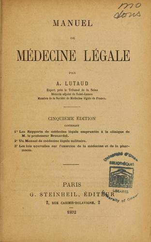 Manuel de médecine légale