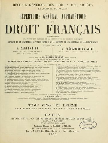 Répertoire général alphabétique du droit français ...