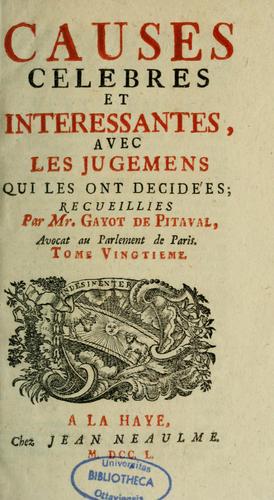 Causes célèbres et intéressantes, avec les jugements qui les ont décidées