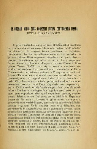 In quonam medio Deus cognoscit futura contingentia liberta juxta Ferrariensem