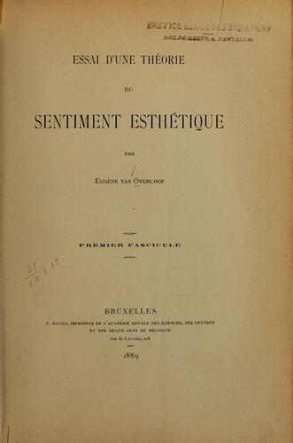 Essai d'une théorie du sentiment esthétique