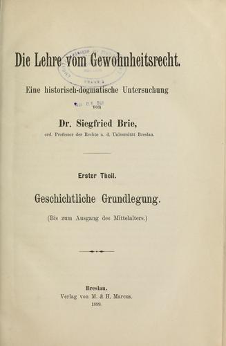 Die Lehre vom Gewohnheitsrecht