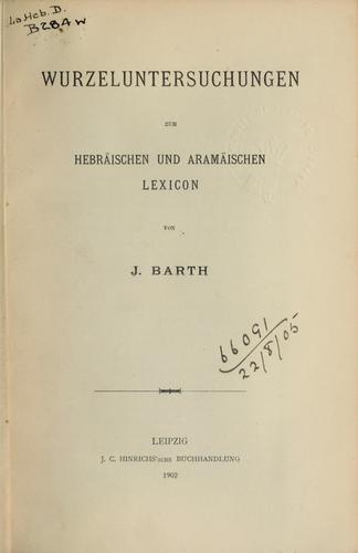 Wurzeluntersuchungen zum hebräischen und aramäischen Lexicon