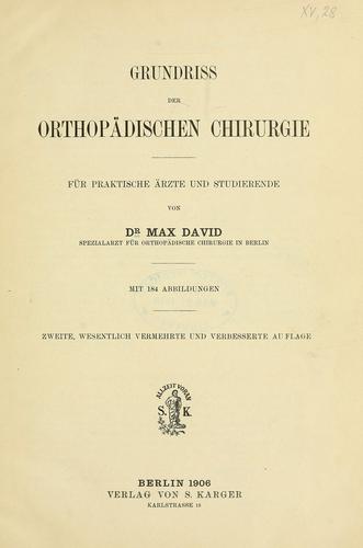Grundriss der orthopädischen Chirurgie