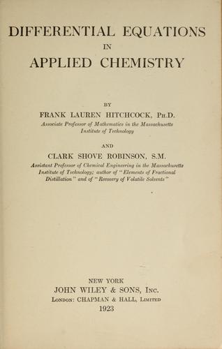 Differential equations in applied chemistry